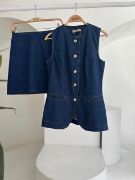 Kolsuz Yelekli Mini Etekli Denim Takım 10164 resmi